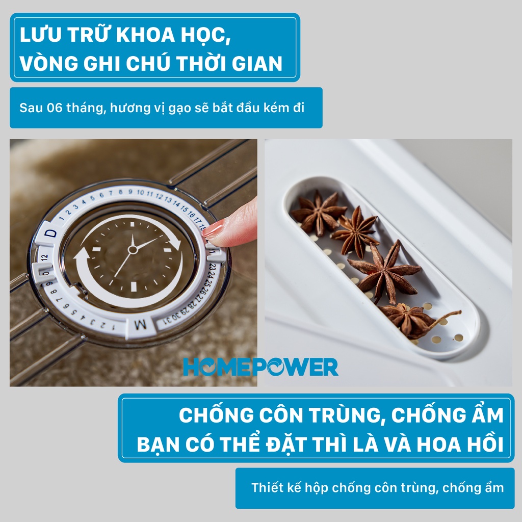 Thùng Đựng Gạo Nắp Lật Thông Minh Homepower HDG-T
