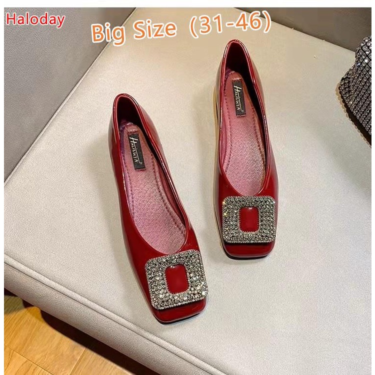 Giày Nữ Size Lớn (31-46)✨Mũi Vuông Giày Đế Bằng Nữ Xuân Thu Túi Giày Nhẹ Nhàng Cổ Tích Nông Miệng Bằng Sáng Chế Da Thời Trang Size Lớn 41 Giày Dạ Hội Giày Đế Bằng