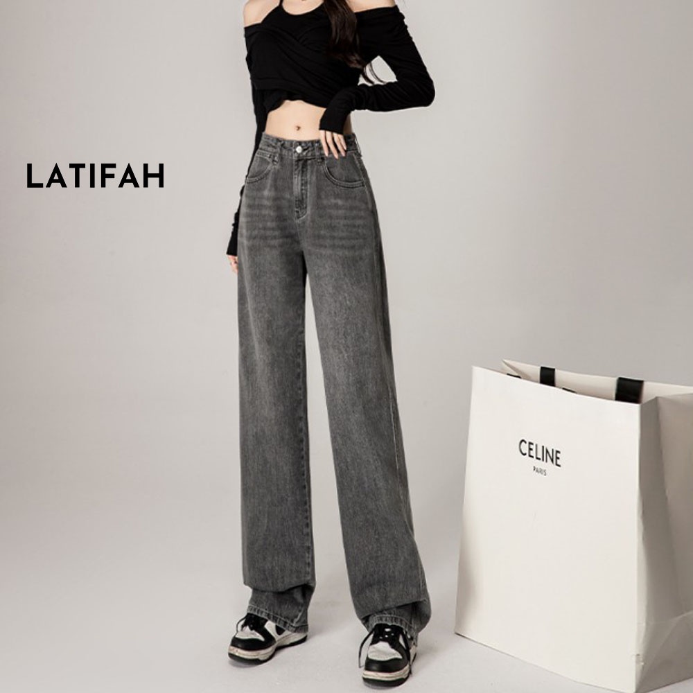 Quần baggy jeans nữ LATIFAH ống rộng đơn giản màu Xám dài 98cm phong cách năng động trẻ trung QD255 spe