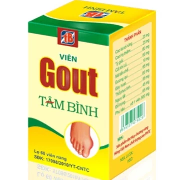 Viên Gout Tâm Bình (Hộp 60 viên) hỗ trợ giảm triệu chứng đau do gút. Hỗ trợ lợi tiểu, tăng đào thải acid uric.