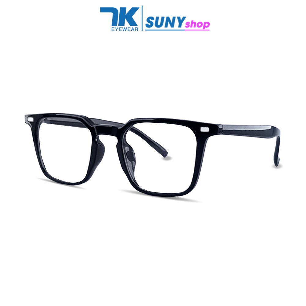 Gọng kính cận nam nữ mắt vuông nhựa 7K280 màu đen nâu ghi xám. Tròng giả cận 0 độ có sẵn, chống nắng và tia UV