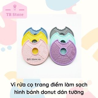 Dụng cụ rửa cọ trang điểm silicon miếng làm sạch hình bánh donut dán tường
