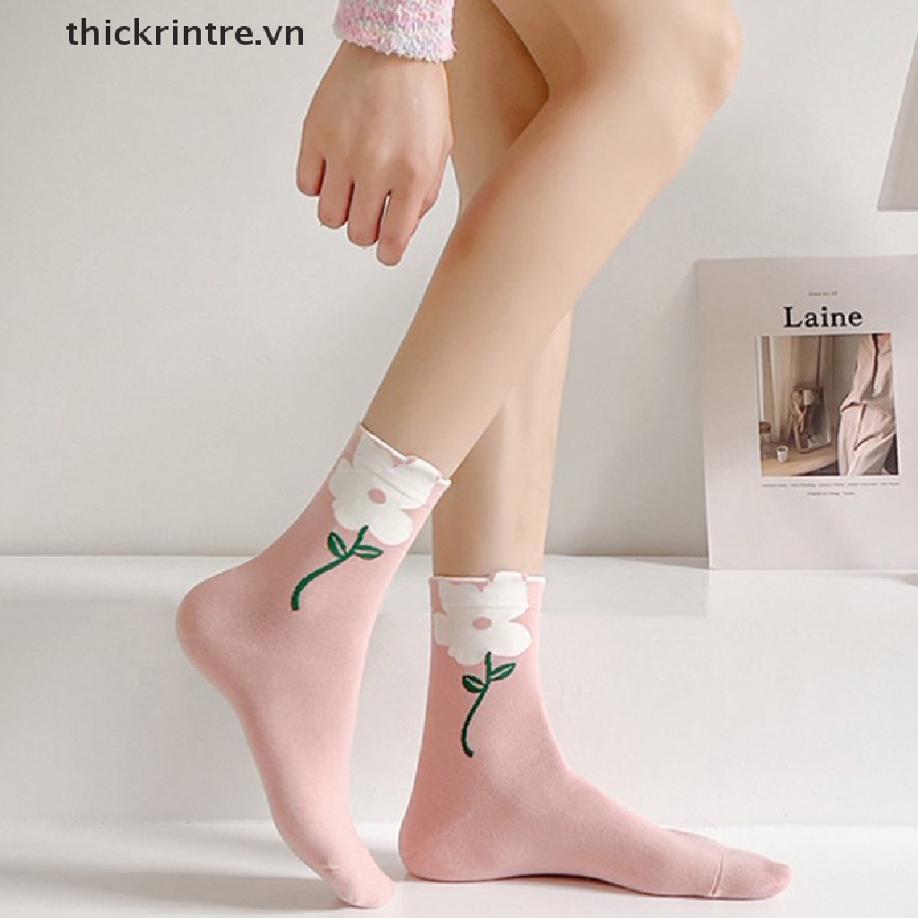 1 Đôi Vớ Cổ Vừa Thoáng Khí In Họa Tiết Hoạt Hình Dễ Thương Cho Nữ
