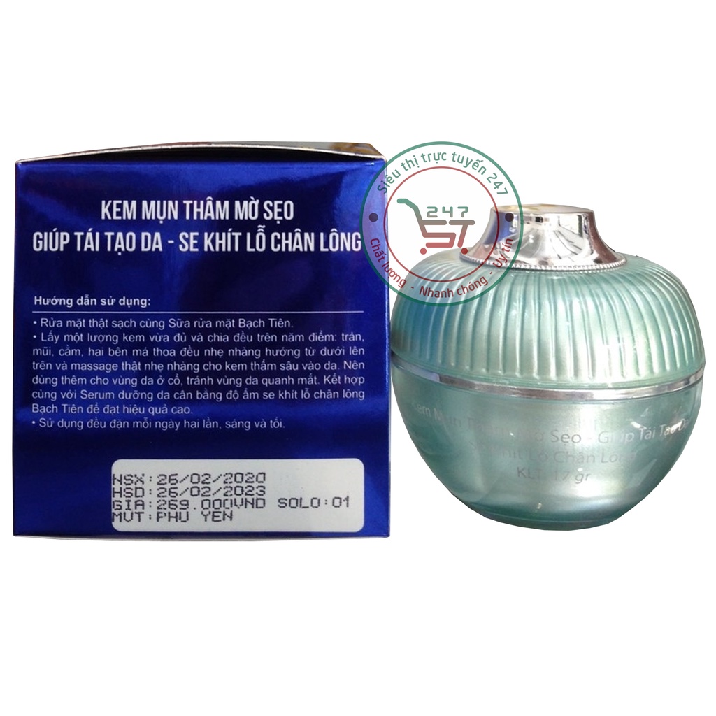Kem Mụn Trắng da Mờ sẹo Thâm Tái tạo da Se khít lỗ chân lông Bạch Tiên 8g 13g (xanh dương-trắng)