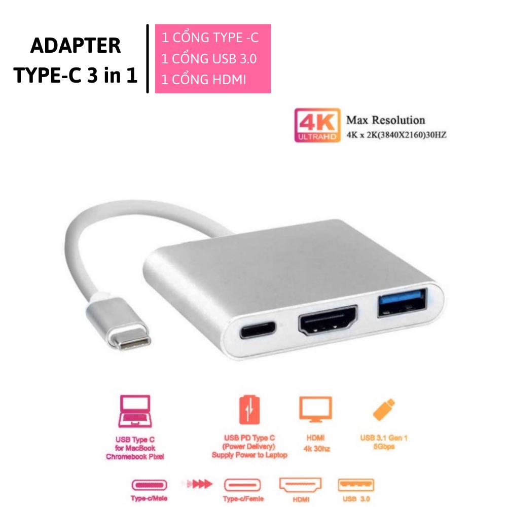 Hub Type C 3in1 hỗ trợ Samsung Dex  - Cổng chuyển đổi HUB USB Type-C to HDMI,  USB 3.0, PD Type-C cho Laptop, Điện thoại | BigBuy360 - bigbuy360.vn
