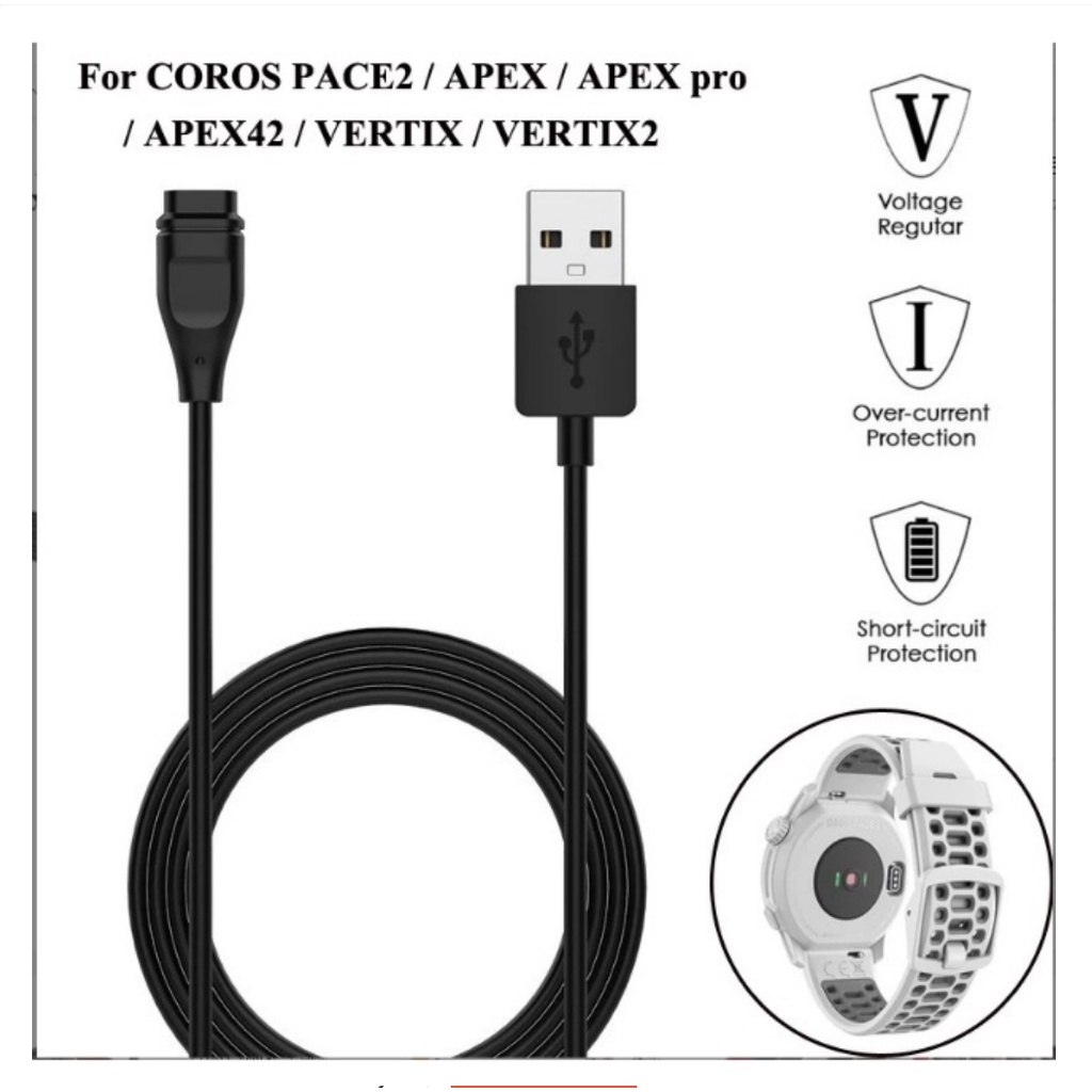 Vulcyxa Caricatore Cavo Per COROS Pace 3/2 Apex 2 Pro/Apex 42mm 46mm/Apex Pro/Vertix Vertix 2, Caricabatterie USB 100 Cm In ABS E Rame Per Smartwatch Con Protezione Sovraccarico - 2
