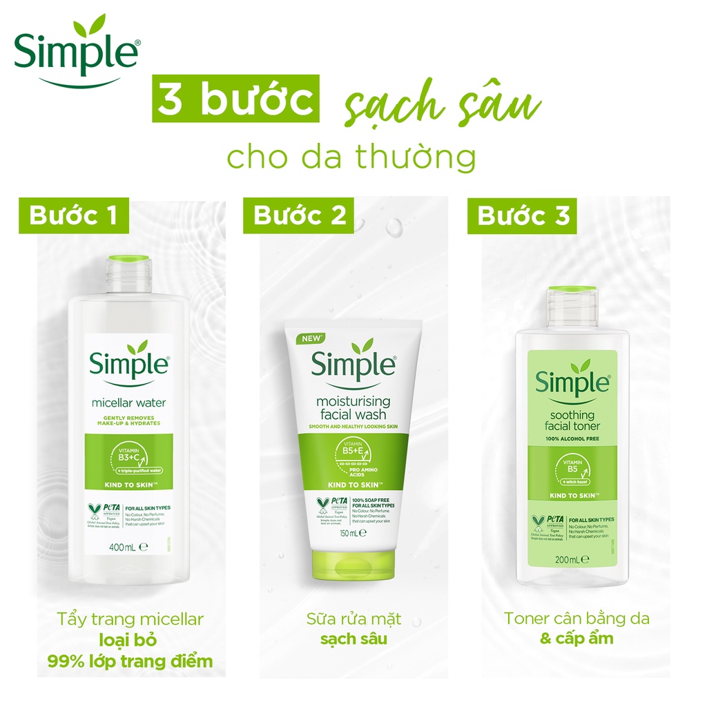 Nước Tẩy Trang Simple Làm Sạch Trang Điểm 200ml