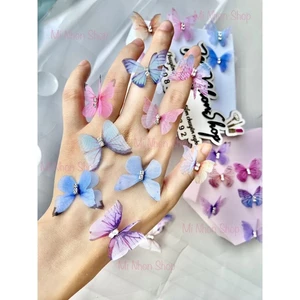 Set 5 Bướm vải voan hai lớp cánh đính đá dùng cho trang điểm, thời trang, làm đồ thủ công trang sức…