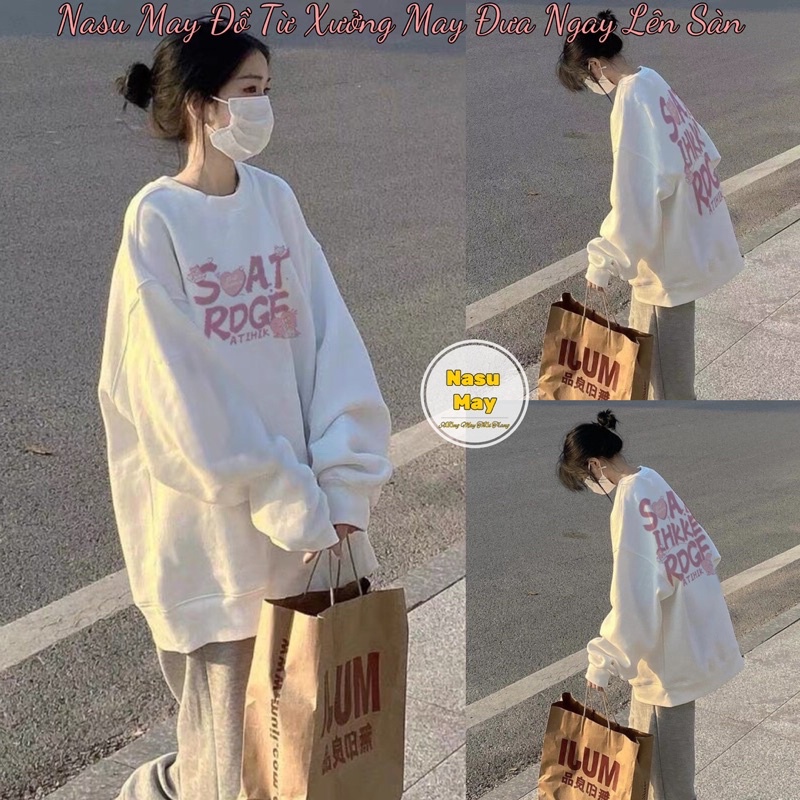 Áo Sweater SOAT Nữ Form Rộng Cổ Tròn Màu Trắng In trái tim Chữ Màu Hồng ...