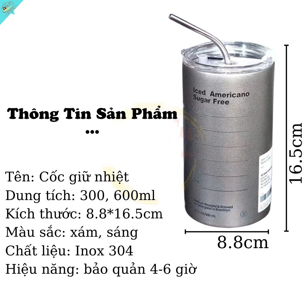 Ly giữ nhiệt Iced Americano 600ml inox 304 tặng ống hút Inox Clip THẬT shop tự quay