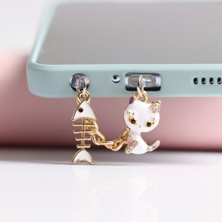 Nút Cắm Cổng Sạc Điện Thoại Di Động Chống Bụi Hình Xương Cá Đính Đá Dễ Thương