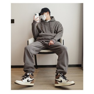 Set Hoodie Trơn Phối Mũ Trùm Đầu Nỉ 2 Lớp Mũ Phong Cách Đơn Giản Lịch Sự, Set Nỉ Mùa Đông Mã MT34