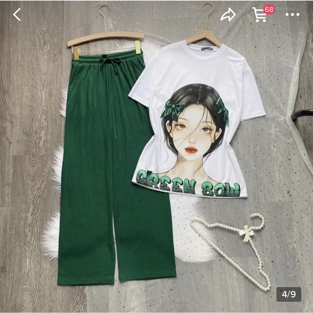 Đồ bộ nữ quần ống suông rộng bigsize ESHOP Đồ mặc nhà nữ cạp cao quần gân len tăm form rộng tay lửng co giãn đẹp DB61