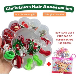 Set 180 Dây Buộc Tóc Cao Su Phong Cách Giáng Sinh Đáng Yêu Cho Bé
