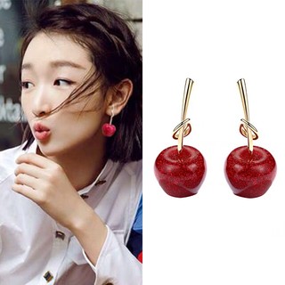 Khuyên Tai Thắt Nút Họa Tiết Quả Cherry Đỏ Phong Cách Trung Hoa Cổ Điển Thời Trang