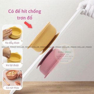 Bát ăn dặm kèm nắp đậy hình gấu có đế hít chống đổ