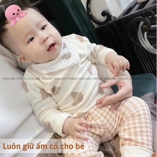 Yếm xô muslin gắn gấu, thỏ lông xù đáng yêu 2 nấc cài, cúc nhựa trắng