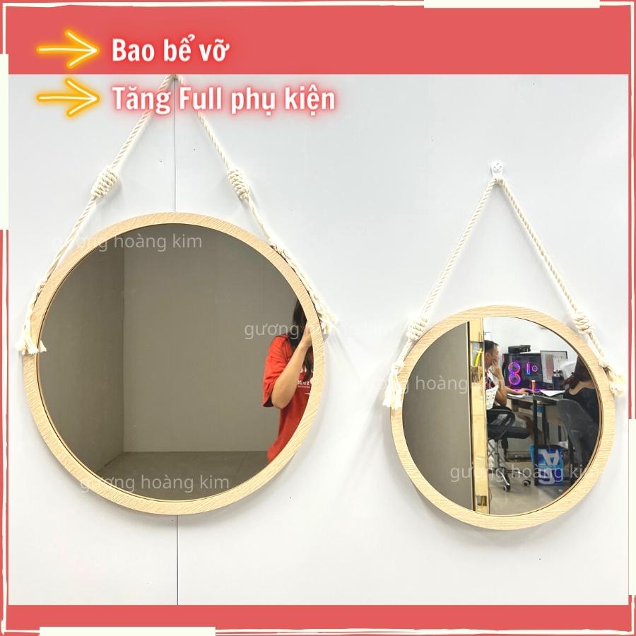 [ Bao Bể Vỡ ] Gương trang điểm, Gương tròn treo tường viền gỗ đường kính tự chọn decor phòng ngủ, tặng phụ kiện treo