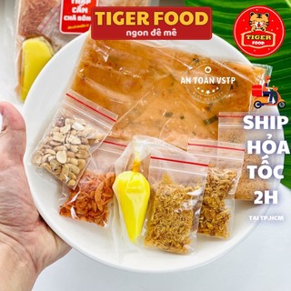 Bánh tráng dẻo tôm lục vị chà bông 💖TIGER FOOD💖 Bánh tráng dẻo tôm cuộn full topping 7 món siêu ngon - Đồ ăn vặt Snack