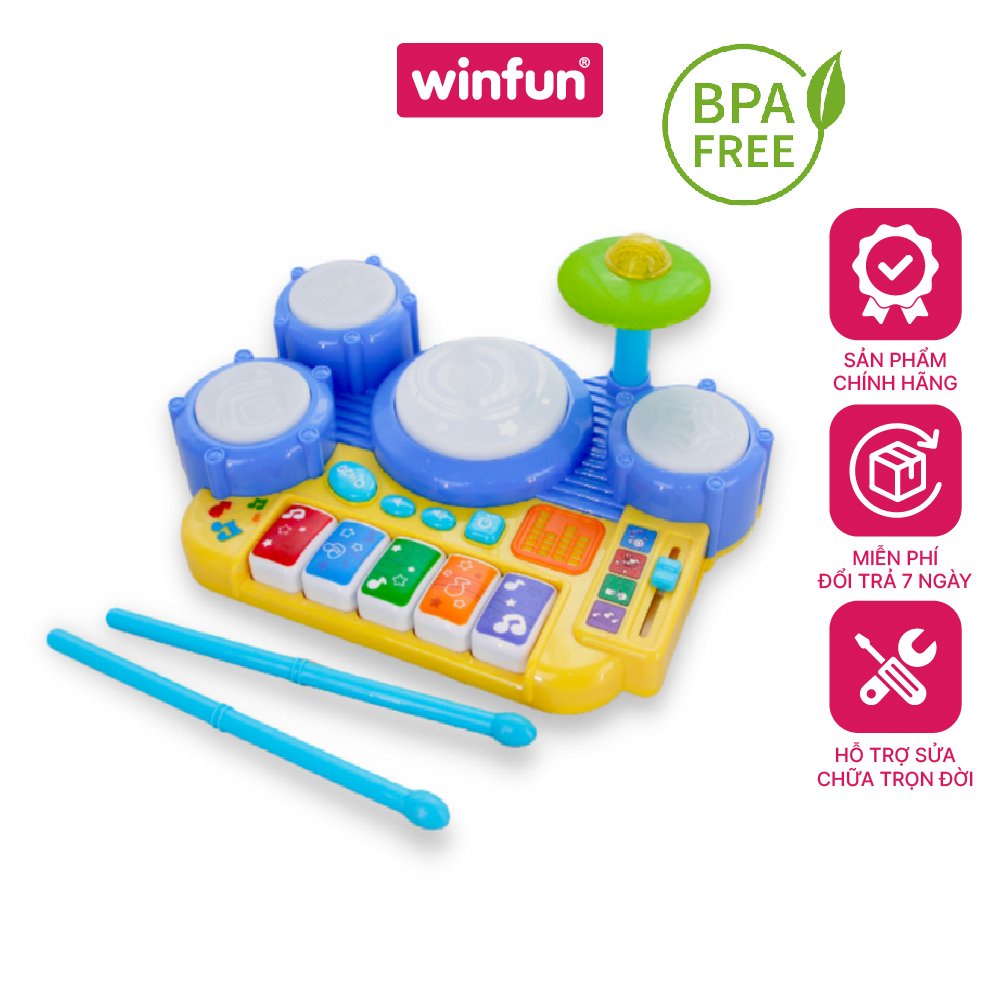 Ảnh Bội trống điện tử cho bé kết hợp có đèn nhạc Winfun 2034 1