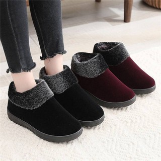 Giày Vải Cotton Lót Lông Cừu Dày Dặn Ấm Áp Chống Trượt Thời Trang Mùa Đông Cho Nữ Trung Niên