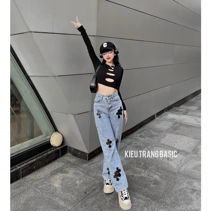 Quần bò ống suông nữ cạp cao tôn dáng, quần bò ống rộng unisex hot trend 2022.