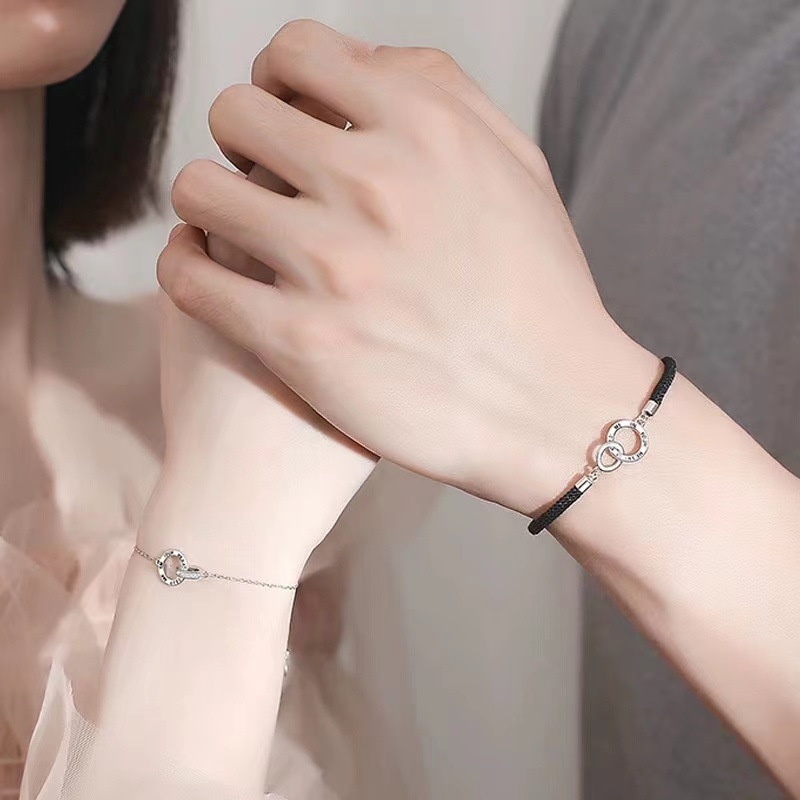 Vòng Tay Bạc s925 Hai Lớp Khóa Nhẫn Đơn Giản Làm Quà Tặng Valentine / Cặp Đôi Cho Cặp Đôi