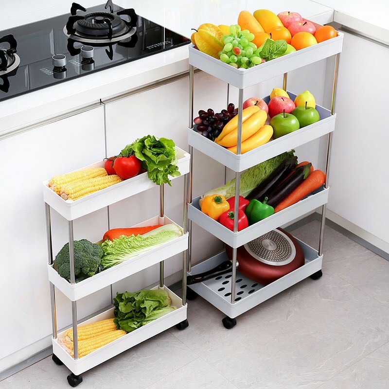 Kệ đa năng 4 tầng có bánh xe Kệ nhựa 3 tầng, 4 tầng để đồ phòng tắm nhà bếp Kệ lắp ghép dựng mỹ phẩm, spa