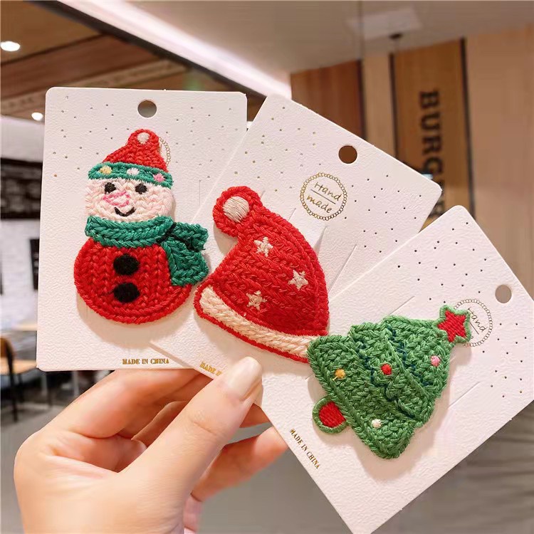 1 Chiếc Kẹp Tóc Mái Bật Đan Len Hình Ông Già Noel/Chiếc Tất/Mũ/ Cây Thông Xinh Xắn Phụ Kiện Tóc