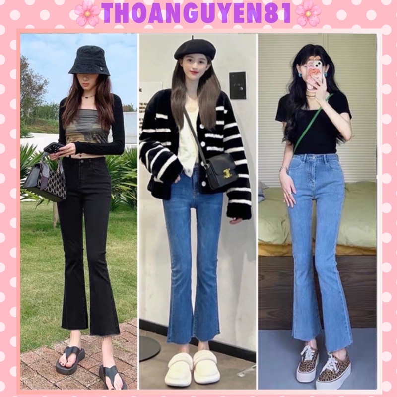 quần jeans bò ống loe màu đen cao cấp cho nữ