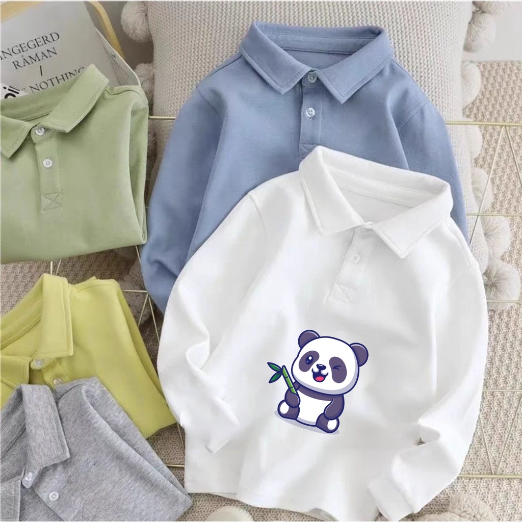 Áo polo trắng dài tay bé trai in hình cute phong cách hàn quốc cho bé 1 2 3 4 5 6 tuổi 9-27kg