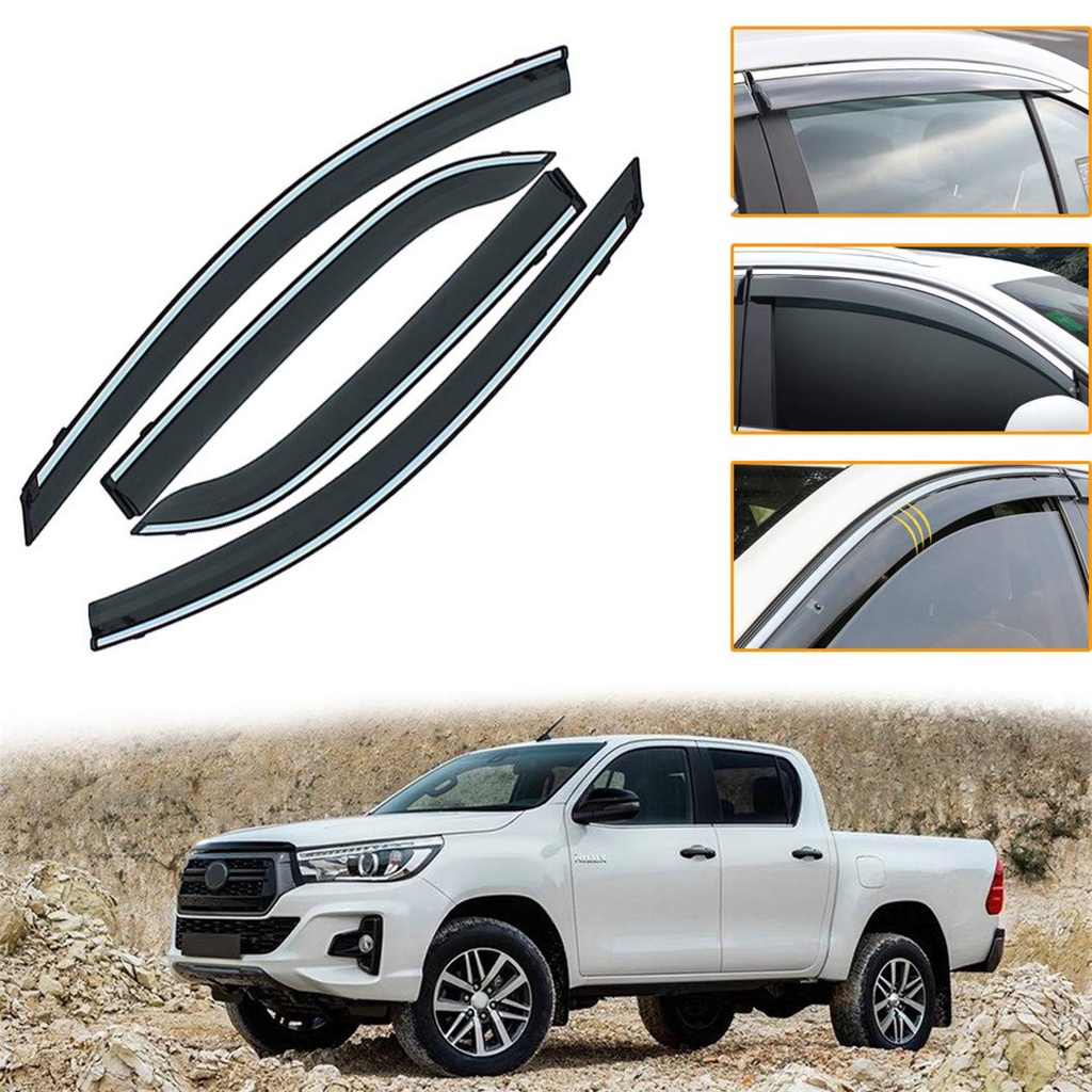 Bộ vè che mưa chỉ mạ xe Toyota Hilux Revo 2016-2022, Chất liệu nhựa abs viền mạ crom cao cấp