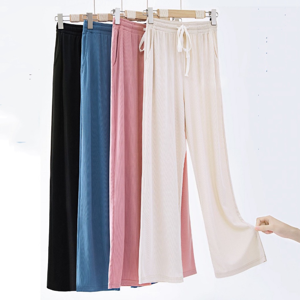 Quần Suông Dài Ống Rộng Thun Lưng Cao Dây To Loại Vải Tăm Đẹp 104