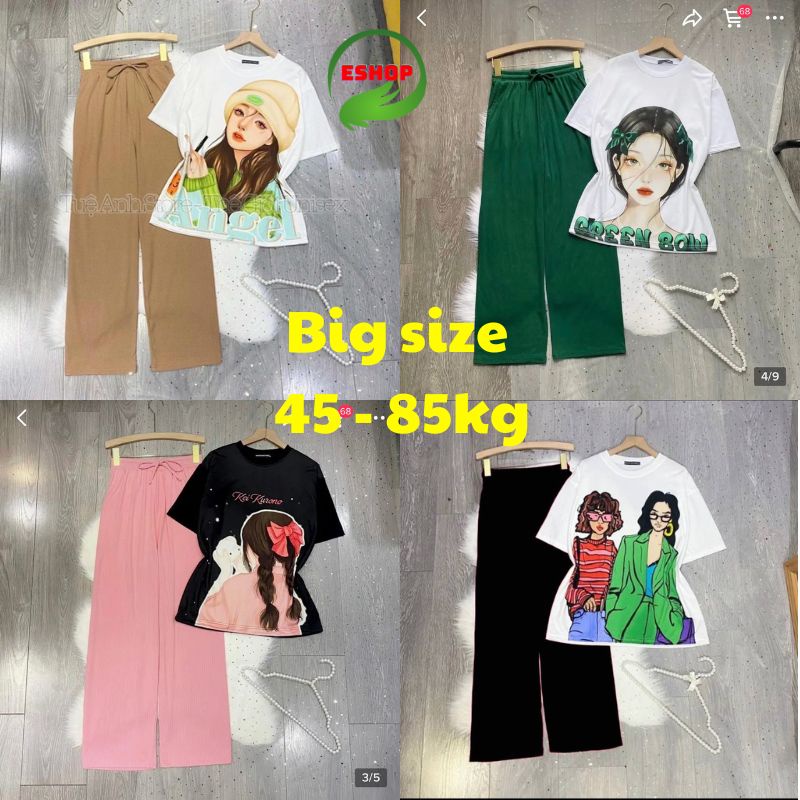 Đồ bộ nữ quần ống suông rộng bigsize ESHOP Đồ mặc nhà nữ cạp cao quần gân len tăm form rộng tay lửng co giãn đẹp DB61