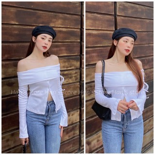 [HAN’S STORE ]ÁO TAY DÀI BẸT VAI PHỐI NÚT BẢNG MÀU SIÊU TÔN DA ( ẢNH THẬT )
