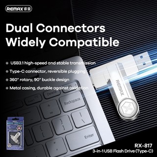 USB 3.1 OTG Remax RX-817 dung lượng 128GB cổng TypeC và USB 3.1 - Vỏ kim loại (Bạc)