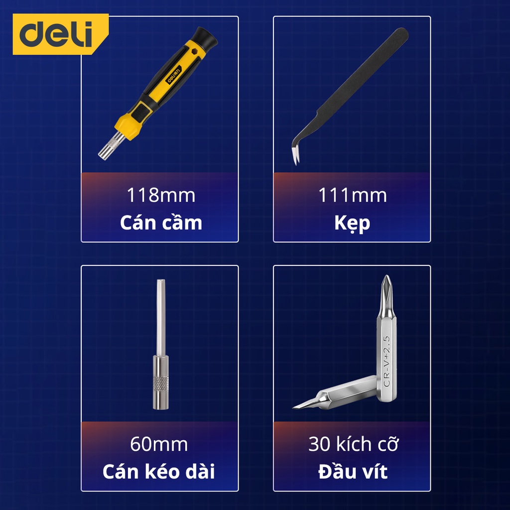 Bộ Tua Vít Sửa Chữa Đa Chức Năng Deli 30 Đầu Vít Cao Cấp - Chất Liệu Siêu Bền, Thiết Kế Gọn Nhẹ Tinh Tế - DL1033D;