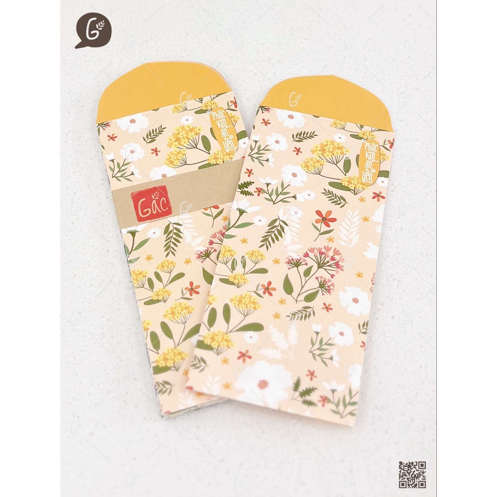 GX004 Bao lì xì cao cấp Gác xép họa tiết hoa văn vintage chất liệu Kraft nhật nhập khẩu Tết 2025 (Jasmine set)