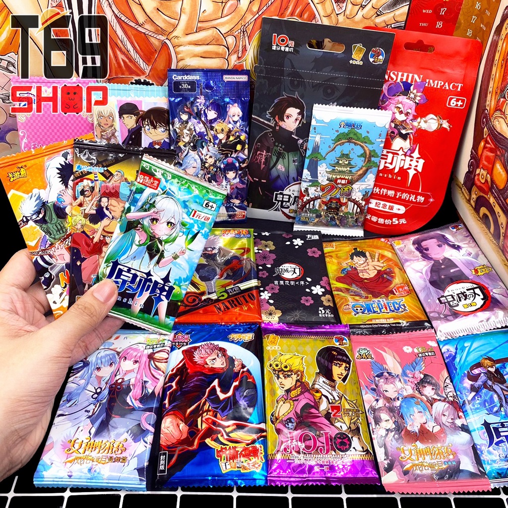 Pack thẻ nhân phẩm Anime nhiều mẫu Genshin Impact, One Piece, Naruto, Kimetsu no Yaiba, Jujutsu Kaisen, Jojo, Waifu