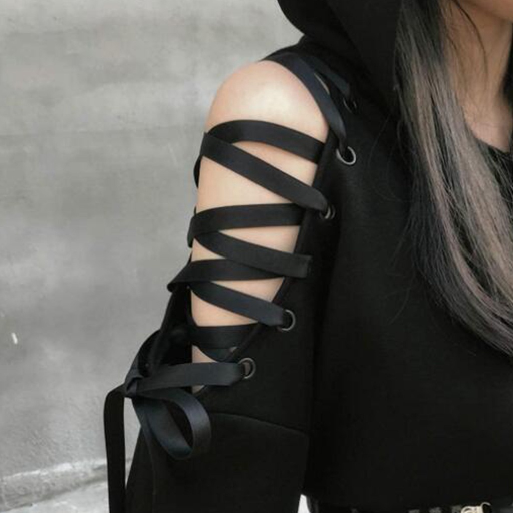 Áo Hoodie Croptop Dáng Rộng Hở Vai Tay Dài Khoét Lỗ Hở Vai Đính Tai Mèo Dễ Thương Phong Cách Harajuku Cho Nữ