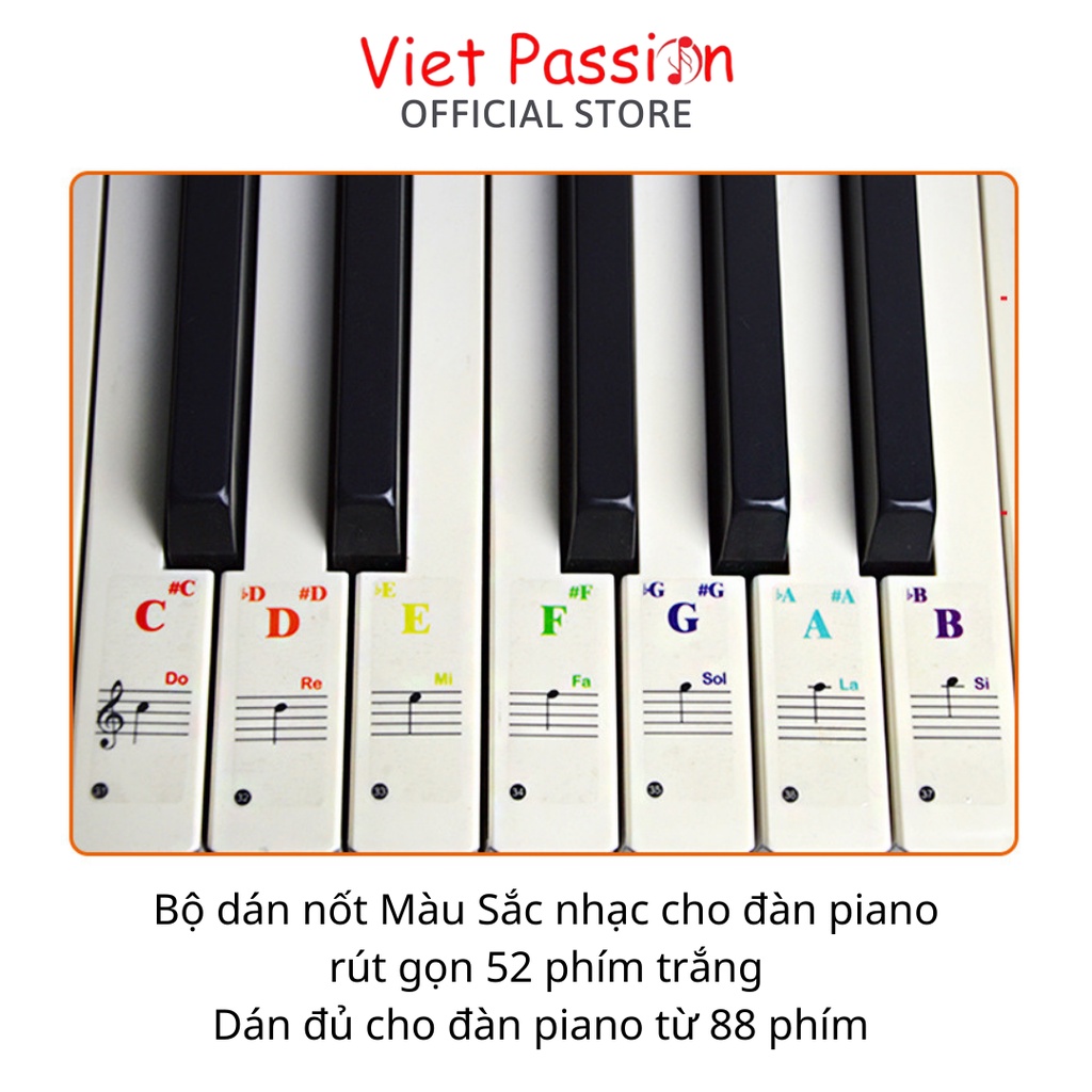 Sticker dán nốt bàn phím đàn piano organ Decal đánh dấu vị trí note ...
