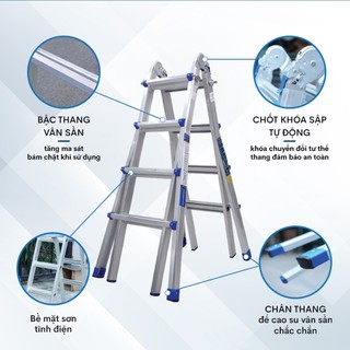 Thang Nhôm nhập khẩu 4 Đoạn ADVINDEQ AML44 Gấp và rút đa năng - Cao tối đa 4,5m - Gấp nhiều tư thế