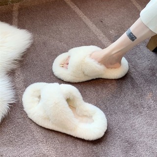 (Sẵn nâu 37) Dép lông quai chéo bản lông đẹp Ulzzang đế cao 5cm