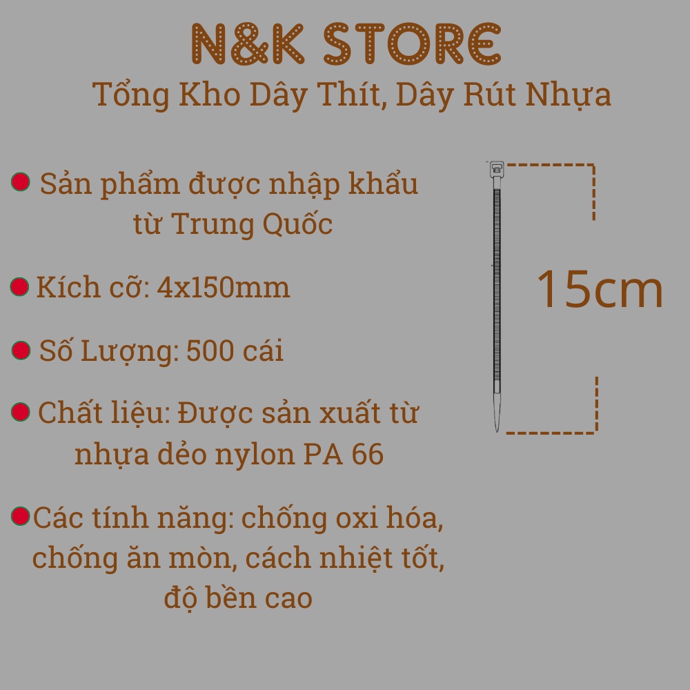 Bịch 400c dây thít nhựa 4x150mm, dây rút dài 15cm, lạt nhựa buộc bền chặt