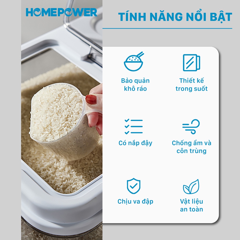 Thùng Đựng Gạo Nắp Lật Thông Minh Homepower HDG-T