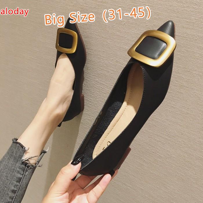Giày Nữ Size Lớn (31-45)✨Châu Âu Phong Cách Mỹ Xuân Thu Túi Thời Trang Giày Nữ Size Lớn Mũi Nhọn Miệng Nông Giày Đế Bằng Nữ Đen Giày Đế Bằng