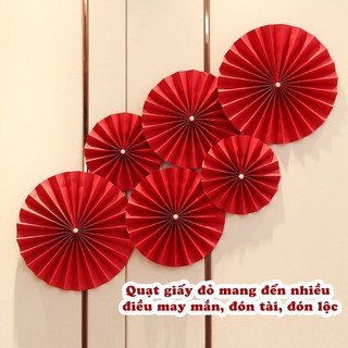 Set 6 quạt giấy đỏ 3 size 20cm,25cm,30cm trang trí Tết, quạt giấy đỏ trang trí chúc mừng năm mới { H }