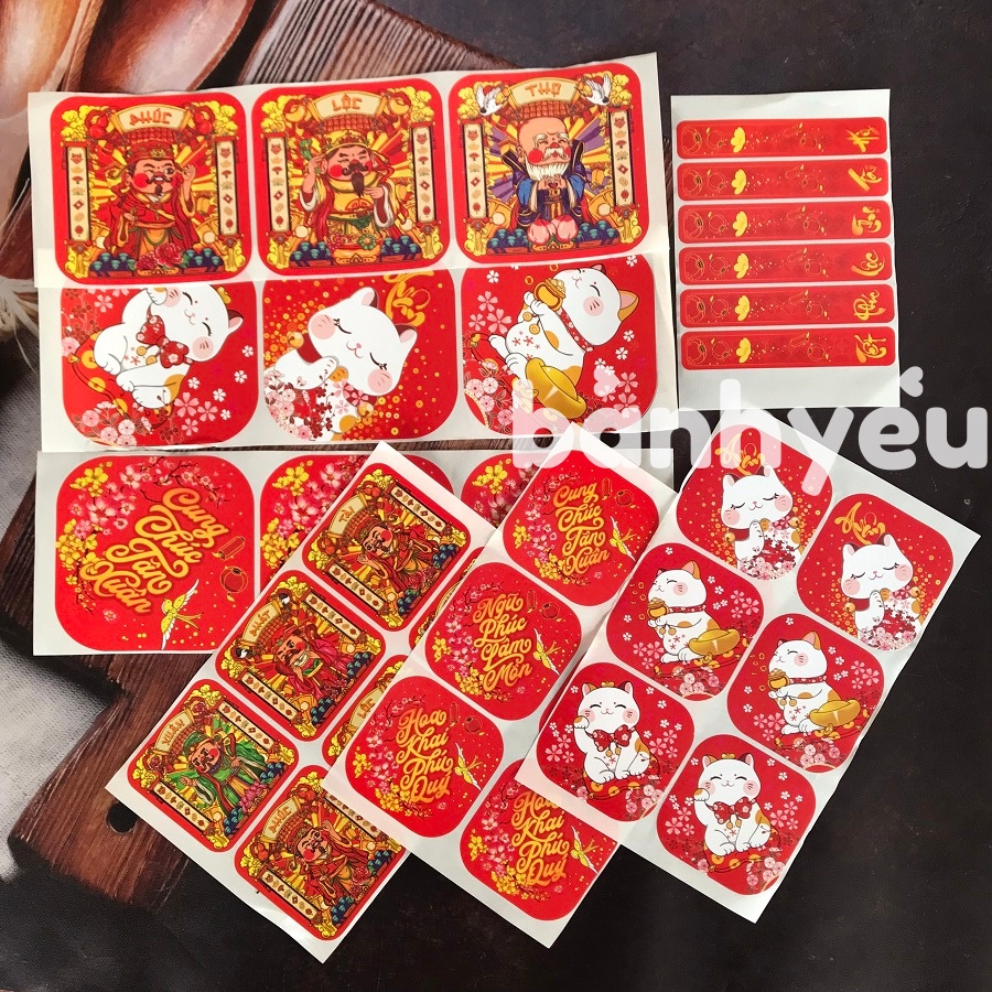 Tem Nhãn Dán Quà Tết trang trí hộp bánh, dưa hấu (BGTC)
