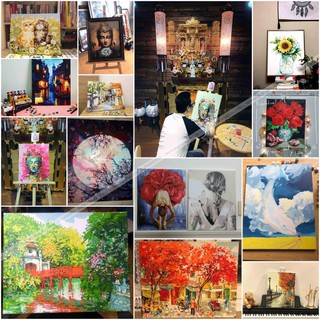 Tranh tô màu theo số 40x50cm có khung chú mèo nâu trong bể cá T5058