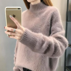 Kích Thước Lớn Chống Thấm Nước Chồn Lông Cừu Áo Len Nữ Đáy Áo Sơ Mi Mùa Đông Dày Rời Nửa Cổ Cao Chui Đầu